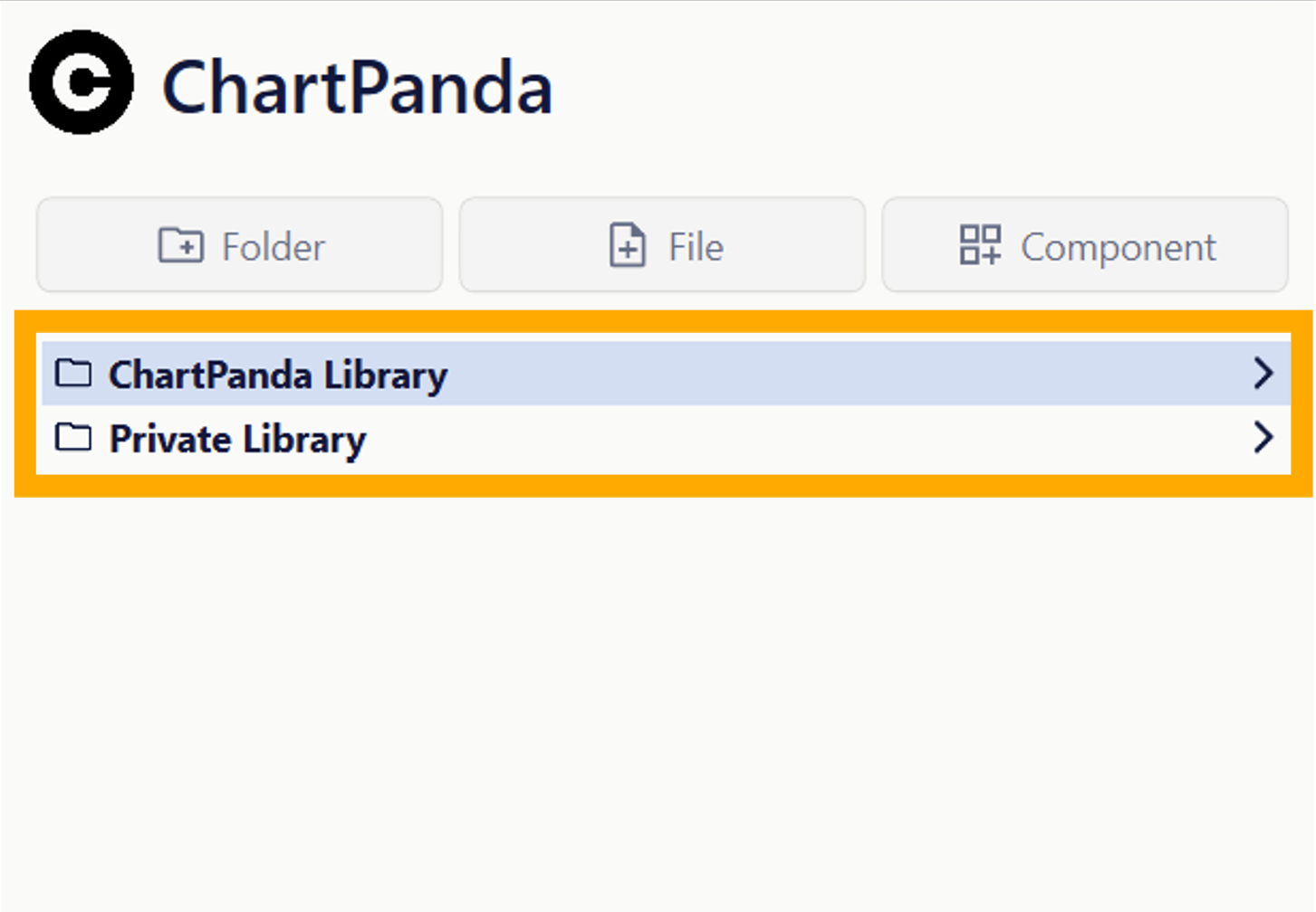 Geöffnete Sidebar mit den beiden Bibliotheken ,Chartlayers Library' und ,Private Library'
